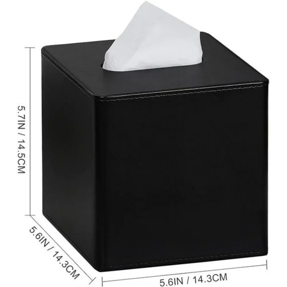 Black PU leather square tissue box cover holder for bathroom bedroom office deco